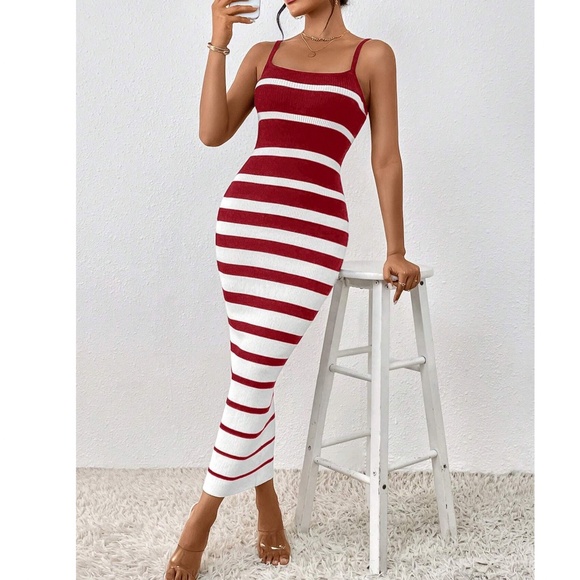 Fitted Striped Color Block Sexy Midi Dress - Picture 5 of 6